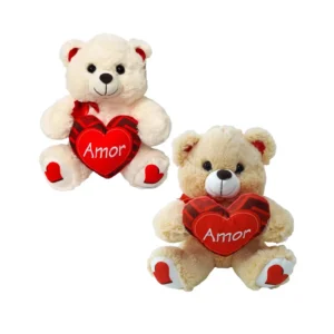 Urso de Pelúcia com Coração "Amor" – 26 cm (Cor: Caramelo)