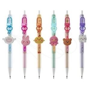 🖋️✨ Lapiseira com Pingente de Bichinhos – 0.7mm 🐻🐰🐱